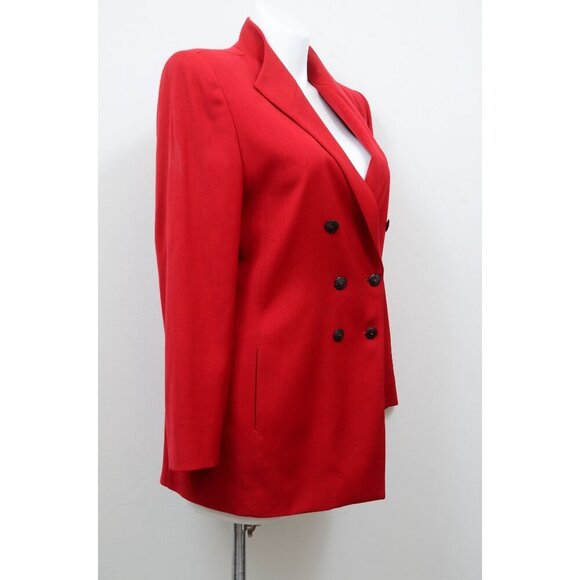 VTG 80s Dana Buchman Red Wool Double Breasted Blazer Jacket Plus Size 14 - Picture 3 of 14